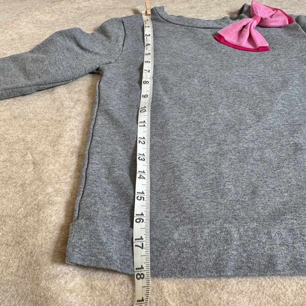 Kate Spade Kids Sweatshirt 7Y Gray Pink Bow Long Sleeve Pullover Designer Cozy - Picture 5 of 7